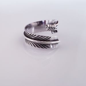 Prayer Feather Adjustable Ring Sterling Silver Navajo Southwestern